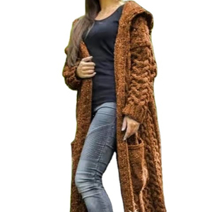 OEM ODM Knitwear Manufacturer Knit Custom Wool Blend Cotton Blend Big Cable Hoodie Knit Coat Knit Cardigan