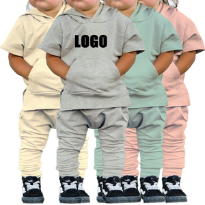 2024 New Summer Children’S Clothing for Boys and Girls Cotton Short-Sleeved Hooded Set Custom Casual Trendy